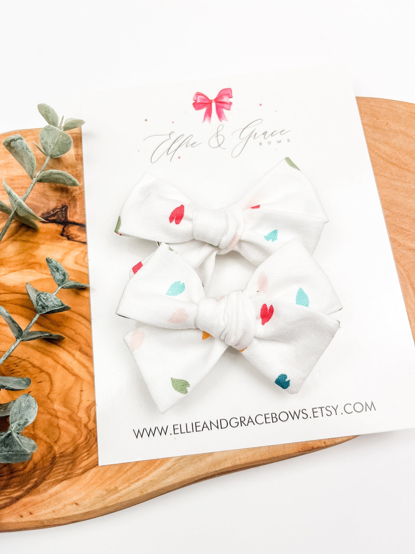White and Rainbow Pigtail Bow Set - Cotton Fabric Hair Bows