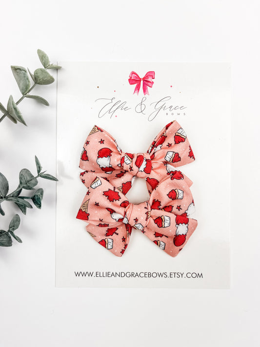 Canada Day Pigtail Bow Set - Red and White Hair Bows
