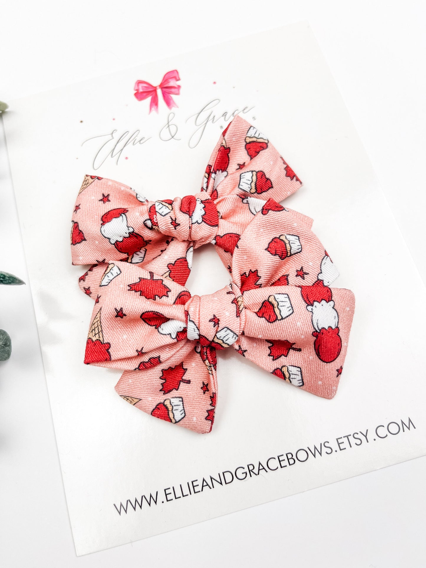 Canada Day Pigtail Bow Set - Red and White Hair Bows