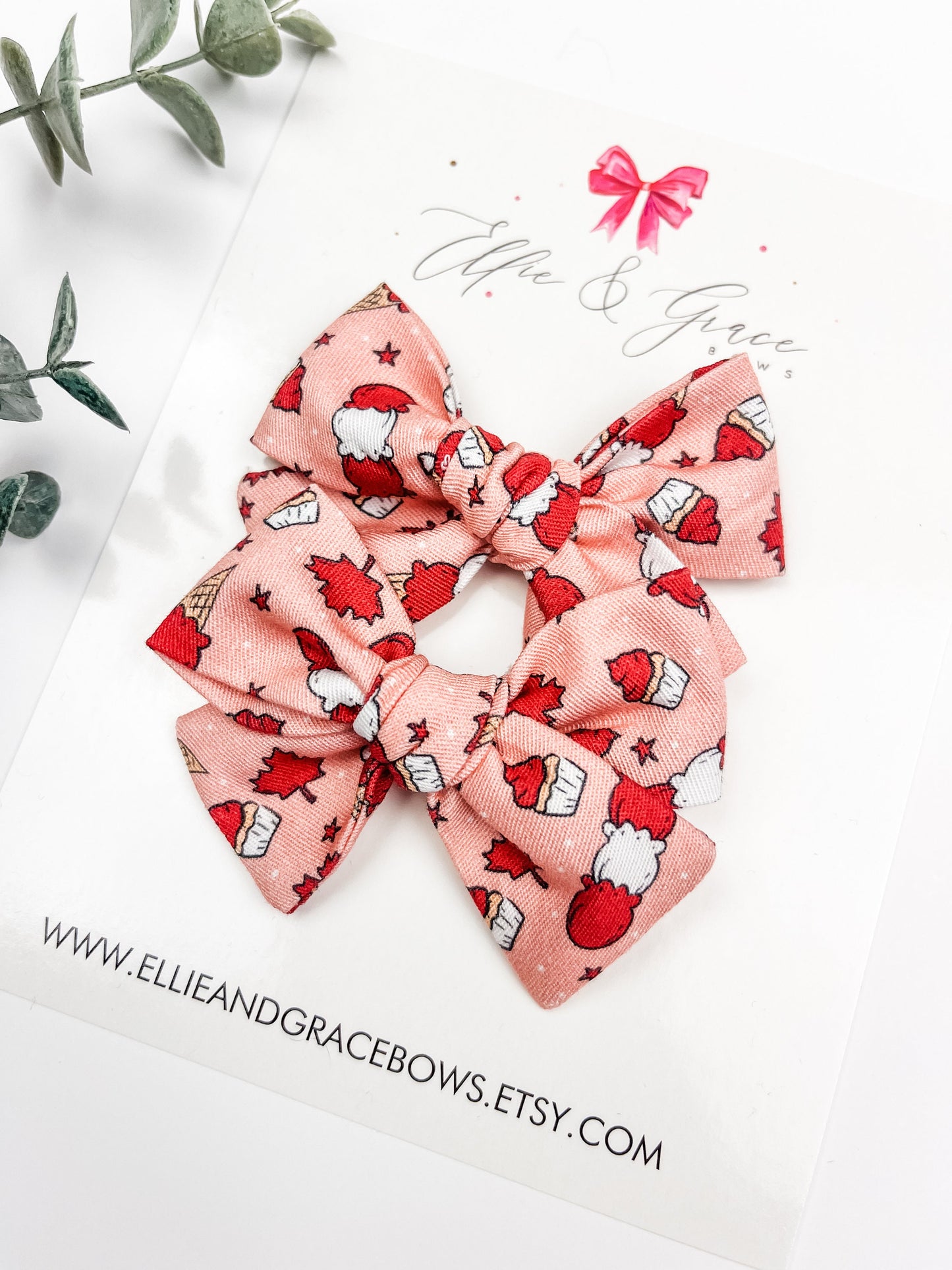Canada Day Pigtail Bow Set - Red and White Hair Bows