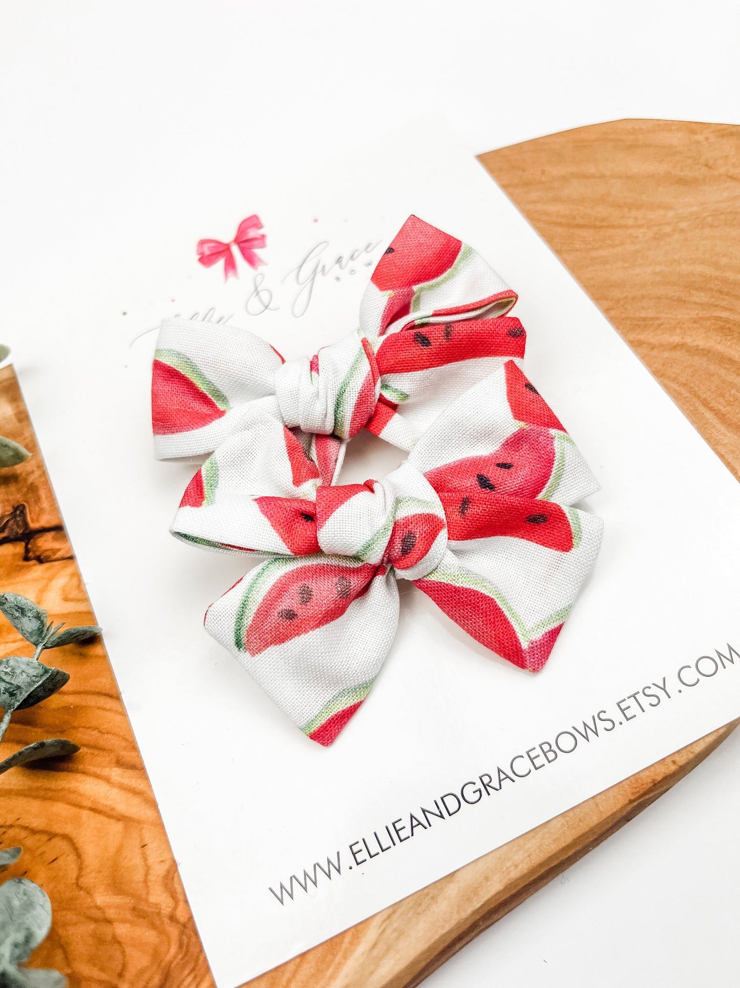 Toddler Girl Watermelon Pigtail Bow Set - Summer Hair Bows