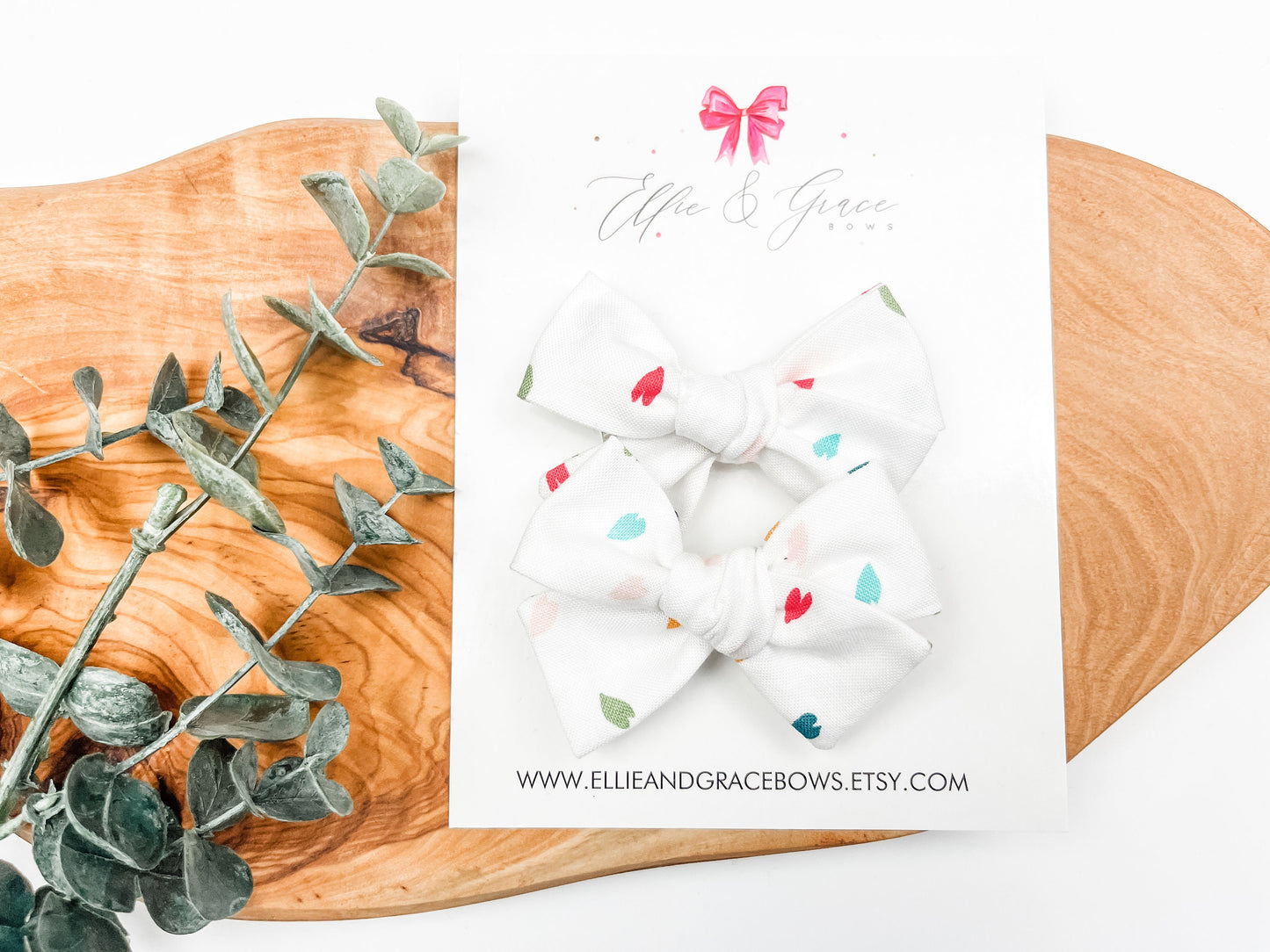 White and Rainbow Pigtail Bow Set - Cotton Fabric Hair Bows