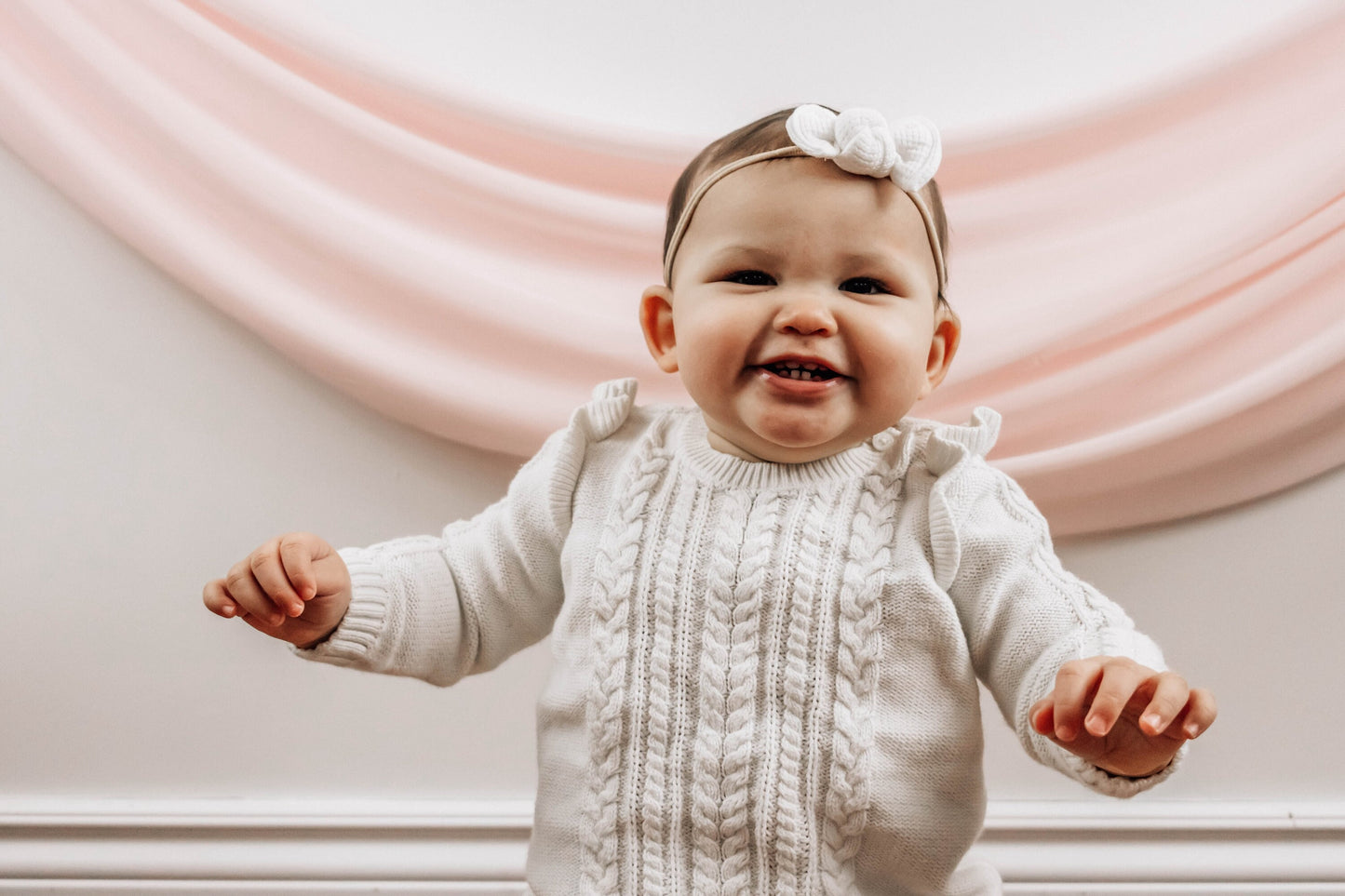 White Waffle Fabric Baby Bow Headband: Itty Bitty 2 Inch Bow