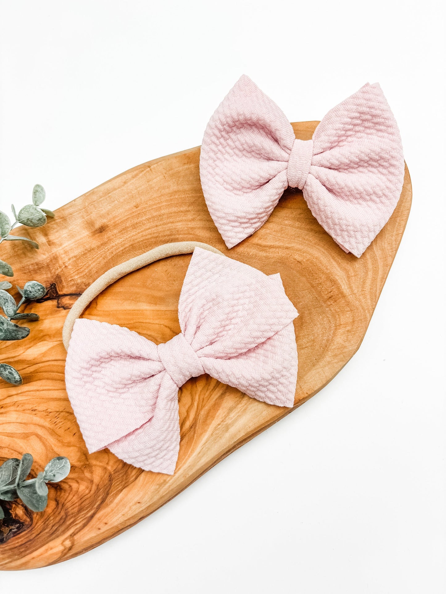 Blush Pink Big Baby Girl Headband - Bullet Fabric Bow for Girls