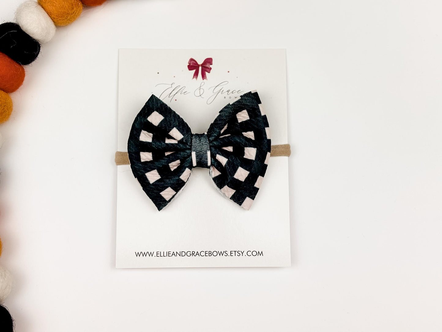 Black and Pink Plaid Halloween Baby Bow