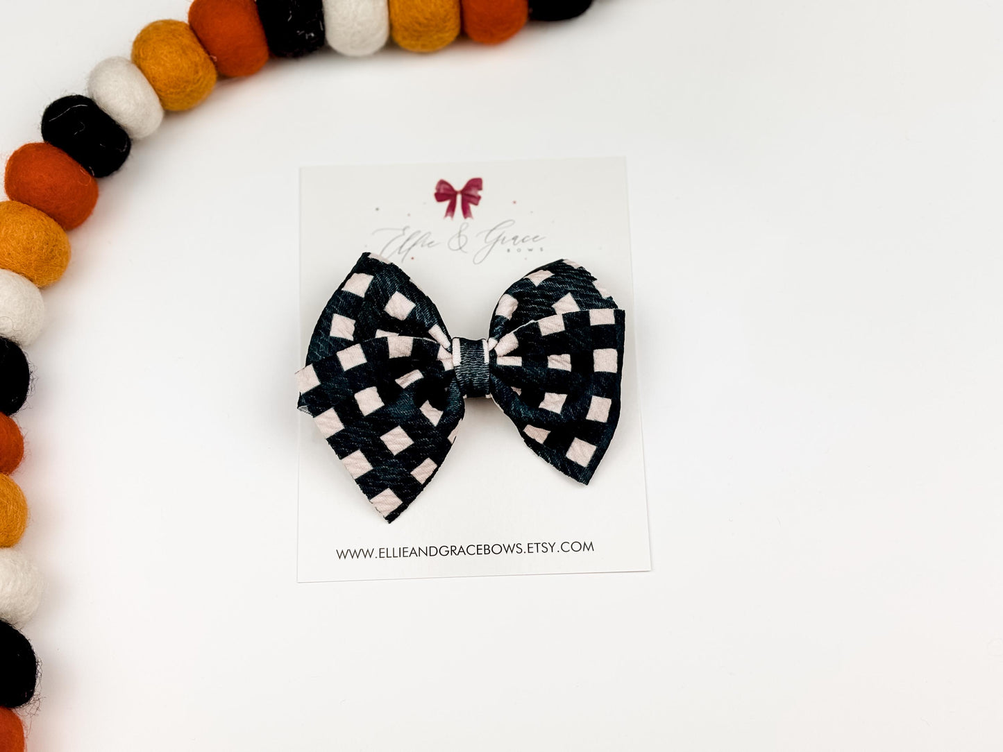 Black and Pink Plaid Halloween Baby Bow