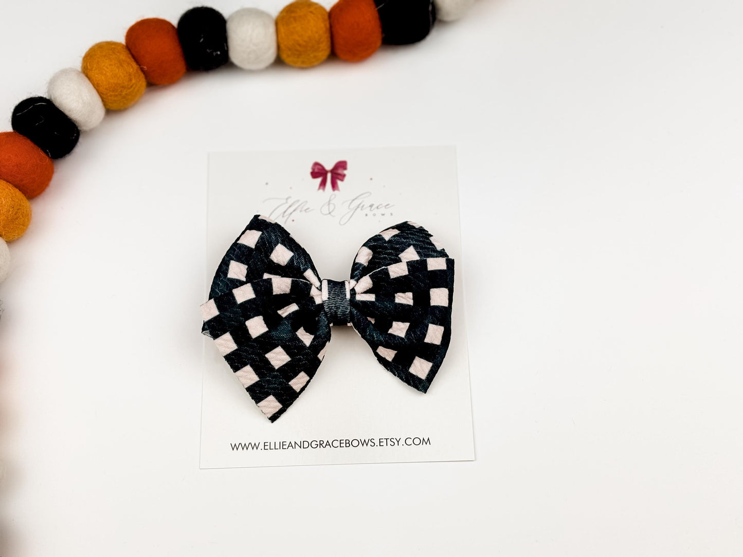 Black and Pink Plaid Halloween Baby Bow