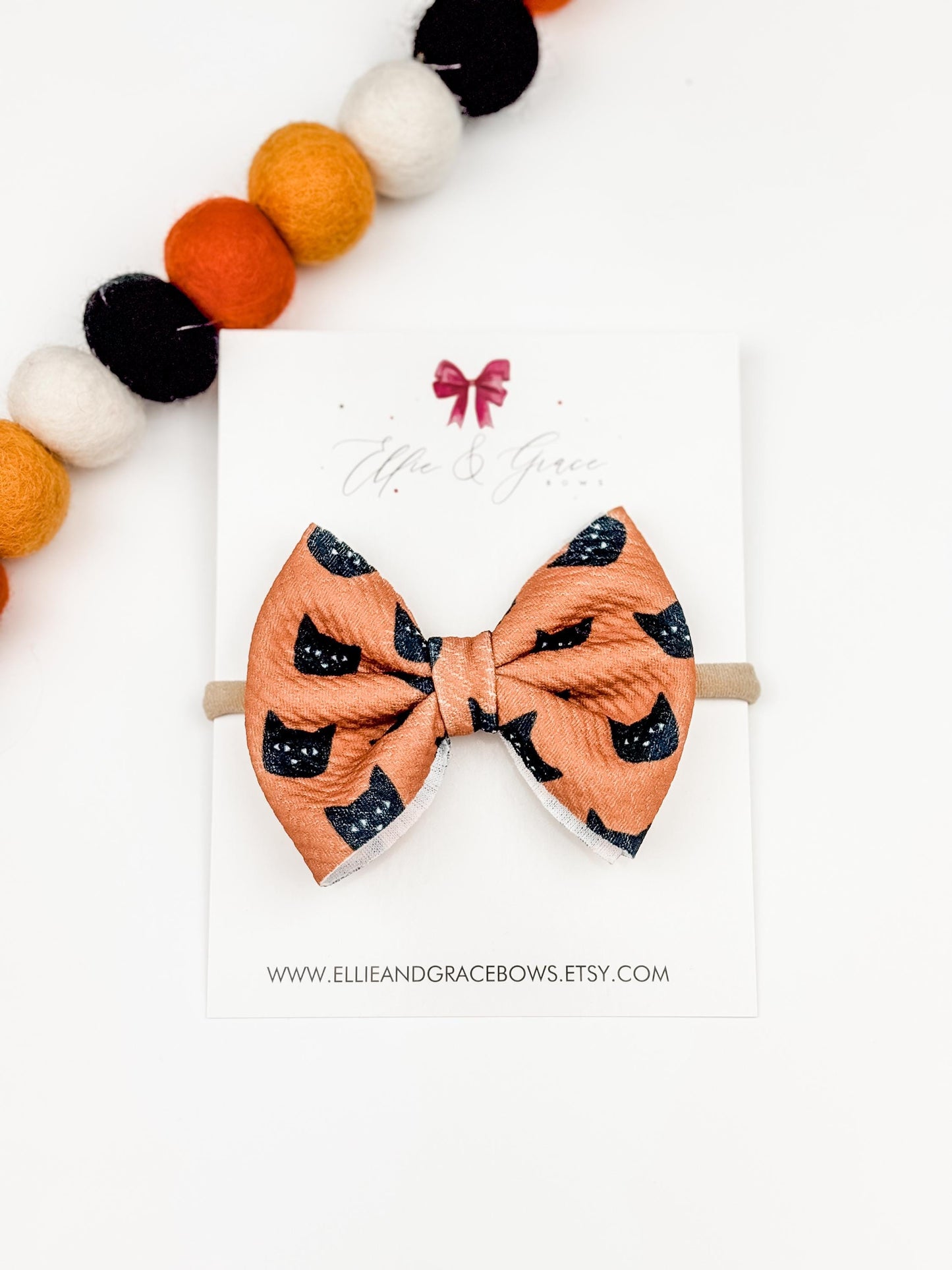 Copper and Black Cat Halloween Baby Bow Headband