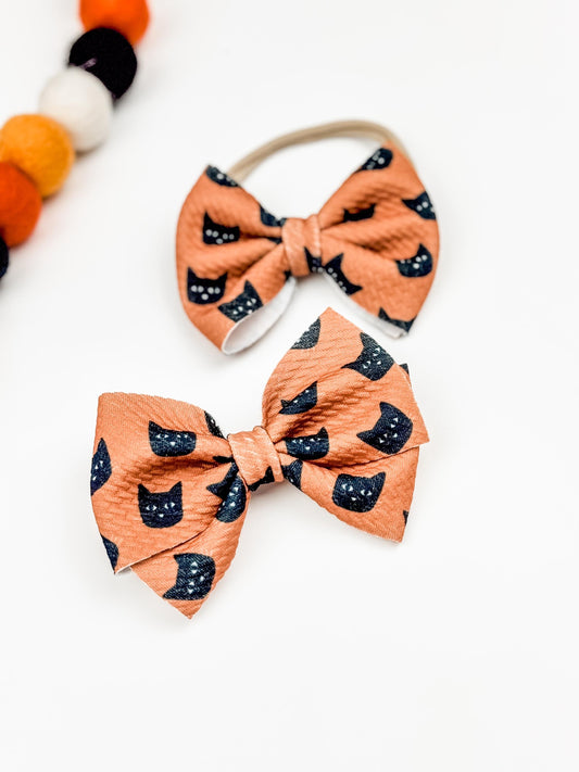 Copper and Black Cat Halloween Baby Bow Headband
