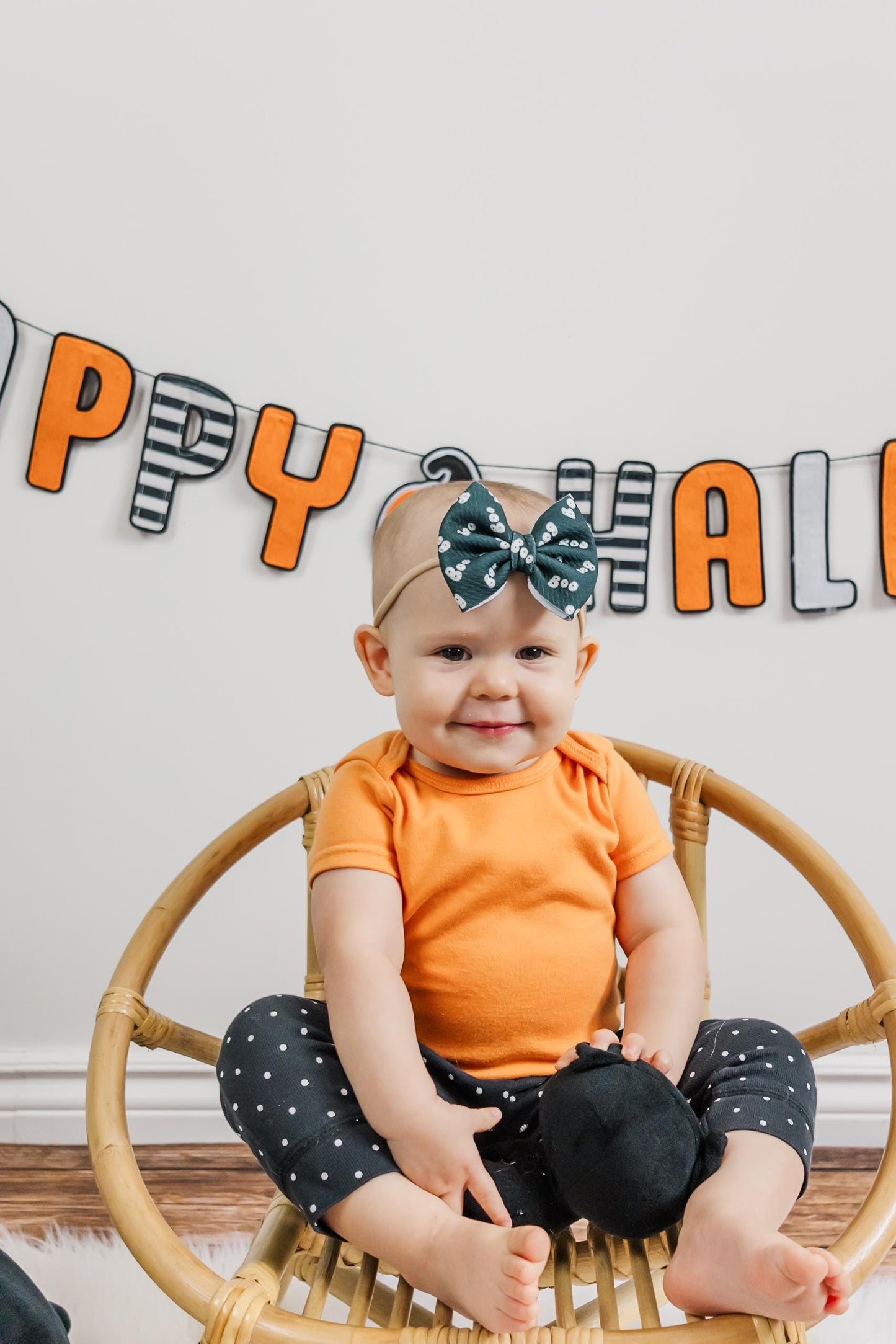 Black Halloween Big Baby Bow - Pinwheel Baby Girl Headband