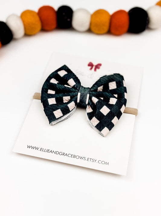 Black and Pink Plaid Halloween Baby Bow