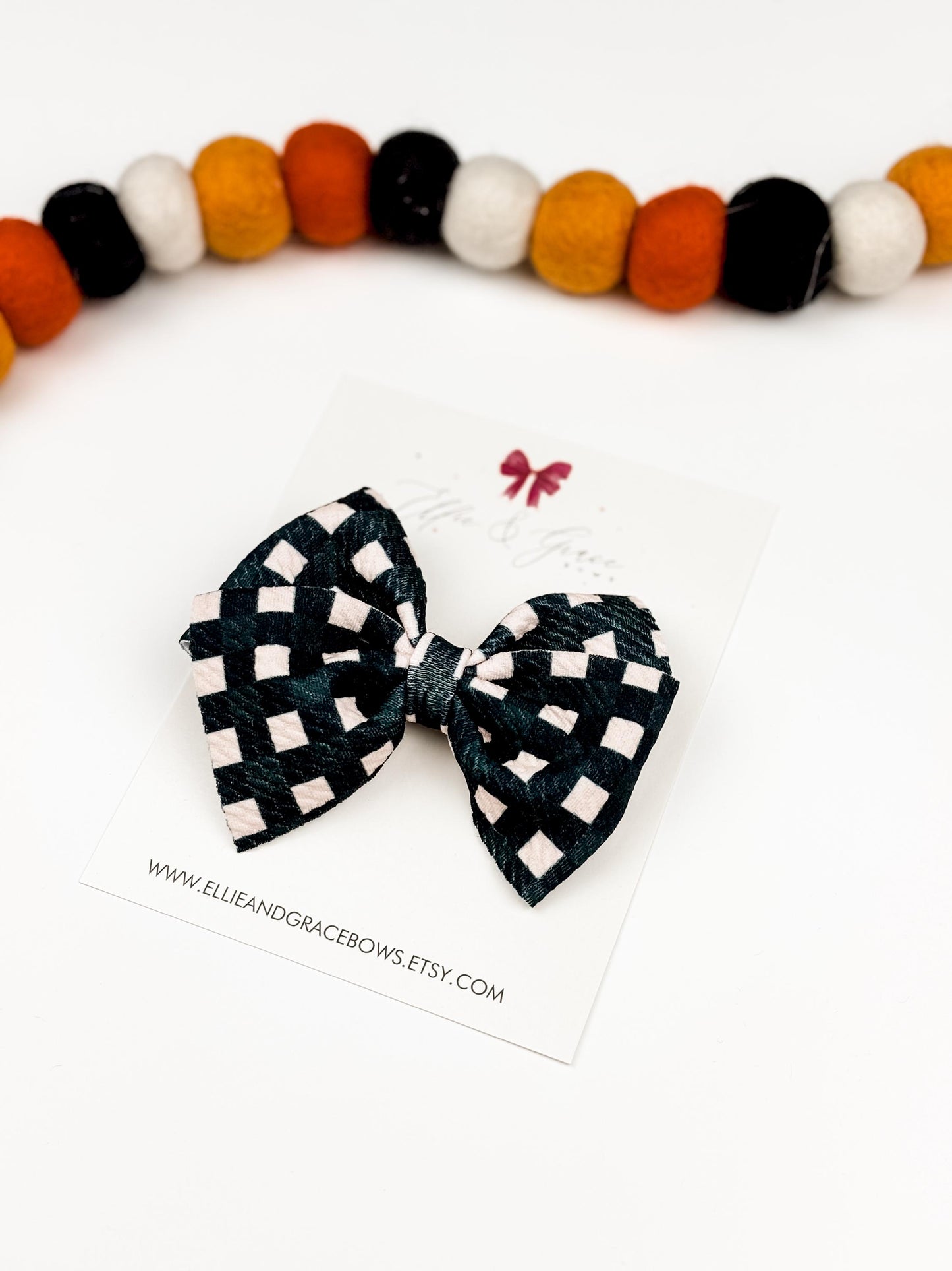 Black and Pink Plaid Halloween Baby Bow