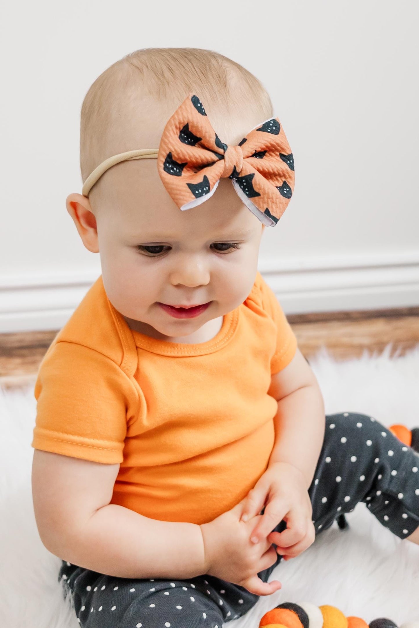 Copper and Black Cat Halloween Baby Bow Headband