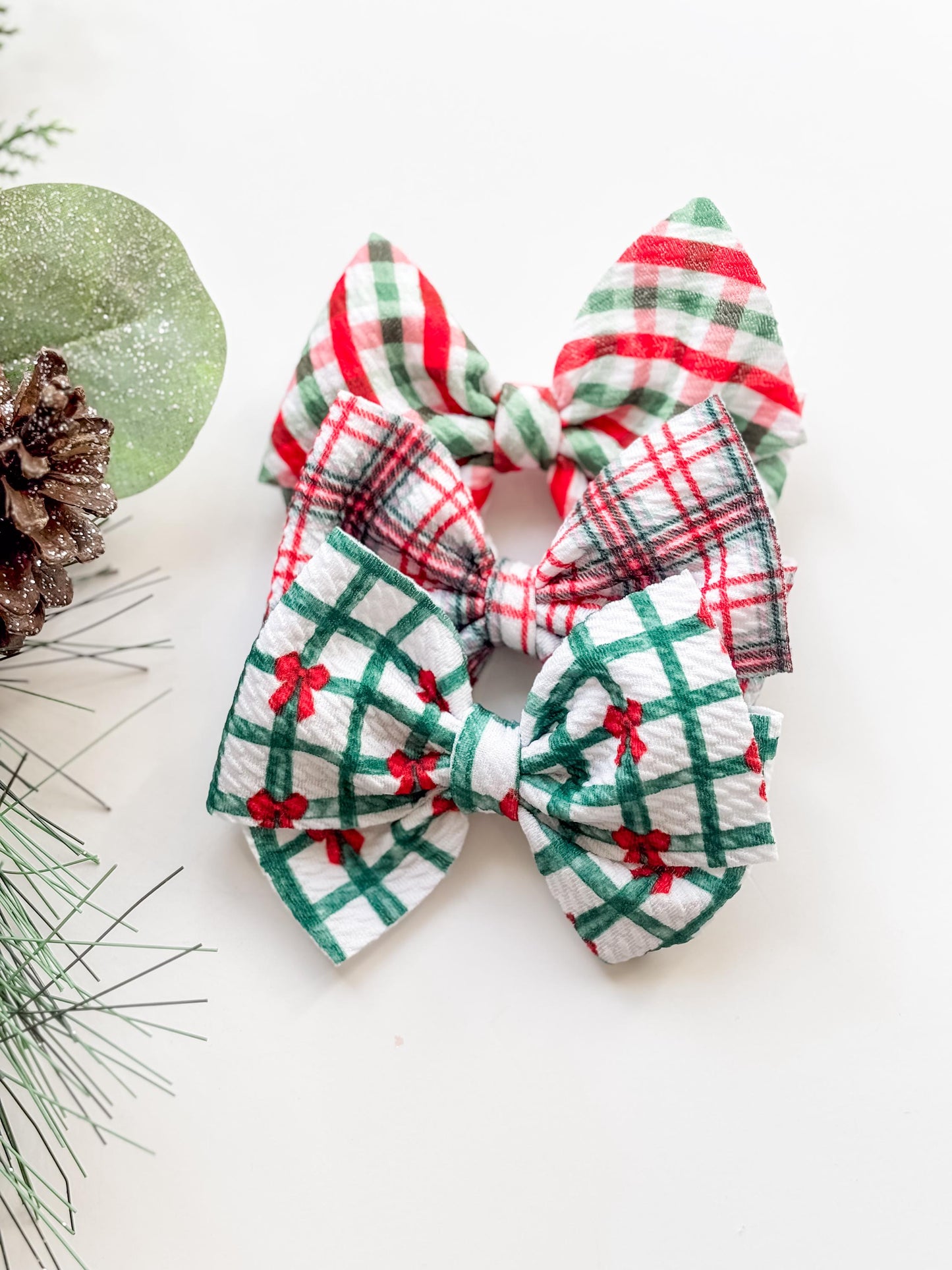 Christmas Baby Bow Headband: Holiday Plaid Fabric Bow