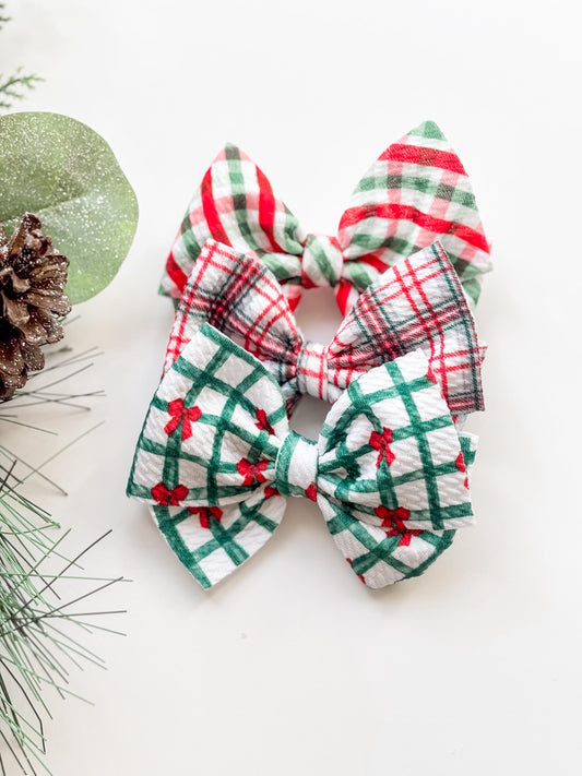 Christmas Baby Bow Headband: Holiday Plaid Fabric Bow