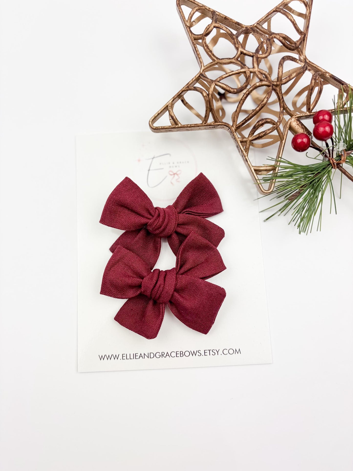Cotton Linen Burgundy Toddler Girl Pigtail Bows