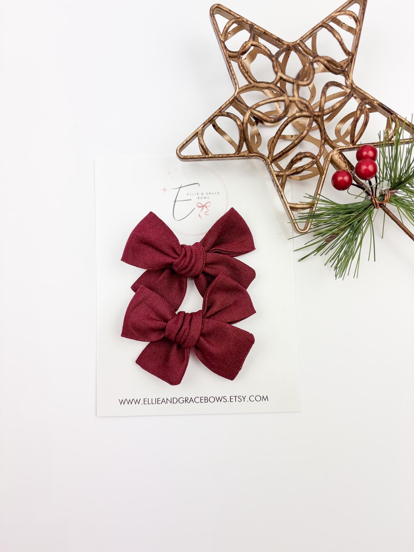 Cotton Linen Burgundy Toddler Girl Pigtail Bows