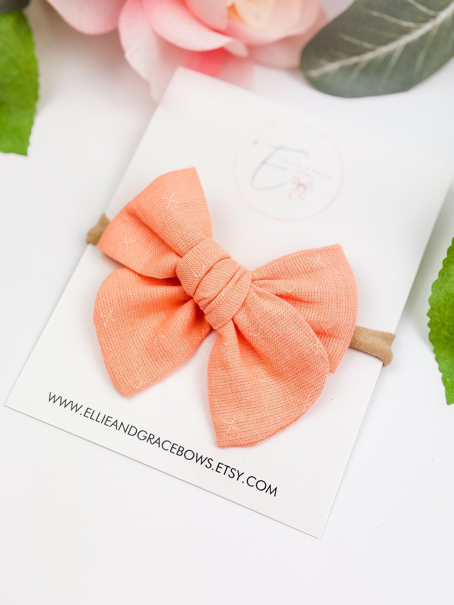 Baby Girl Coral Cotton Hair Bow: Chunky Pinwheel or Pigtail Bow