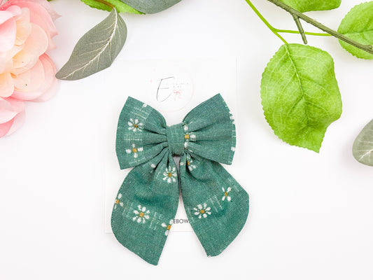 Handmade Green Floral Bow: Easter Sailor Bow or Pigtail Set