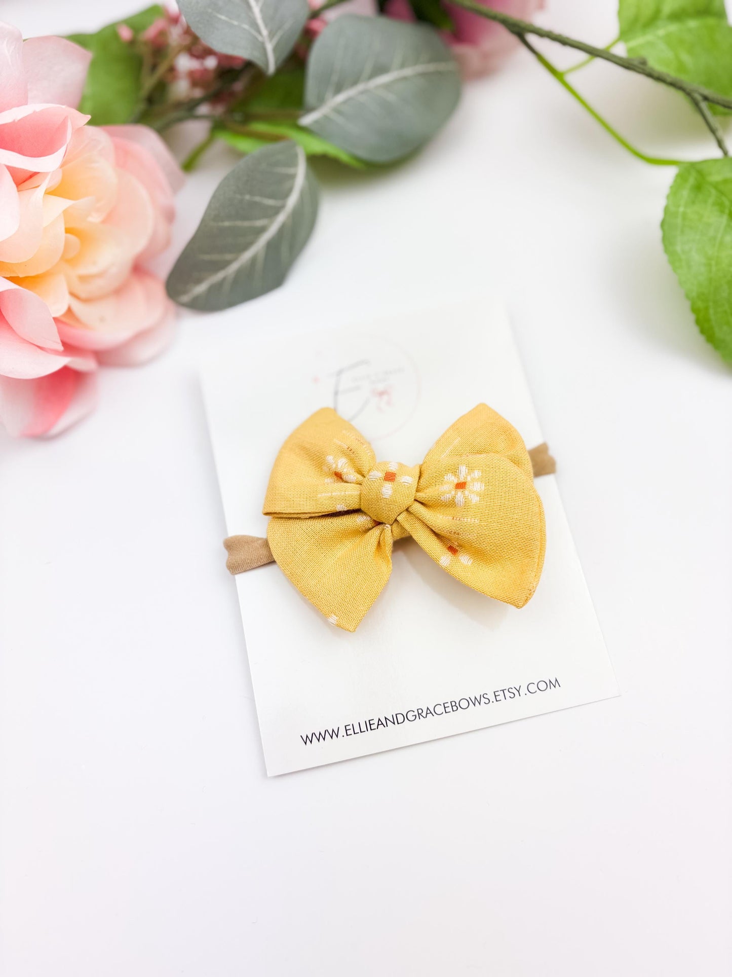Pigtail Bow Set - Yellow Hair Bows - Pinwheel Baby Bows