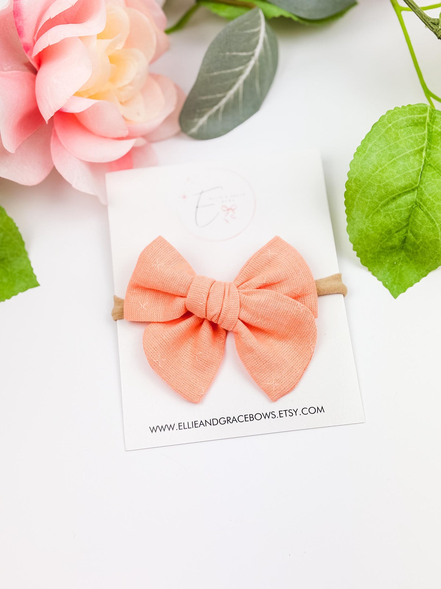 Baby Girl Coral Cotton Hair Bow: Chunky Pinwheel or Pigtail Bow