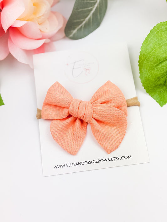 Baby Girl Coral Cotton Hair Bow: Chunky Pinwheel or Pigtail Bow