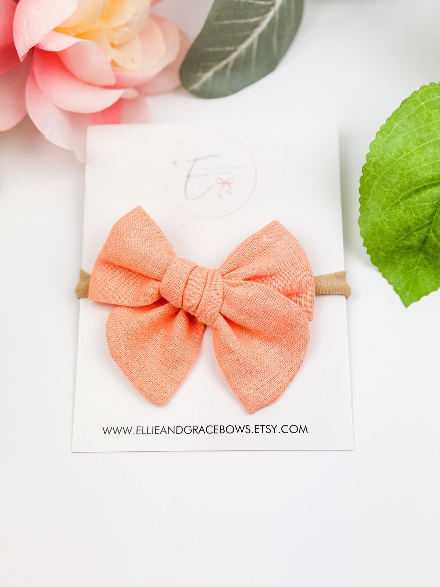 Baby Girl Coral Cotton Hair Bow: Chunky Pinwheel or Pigtail Bow