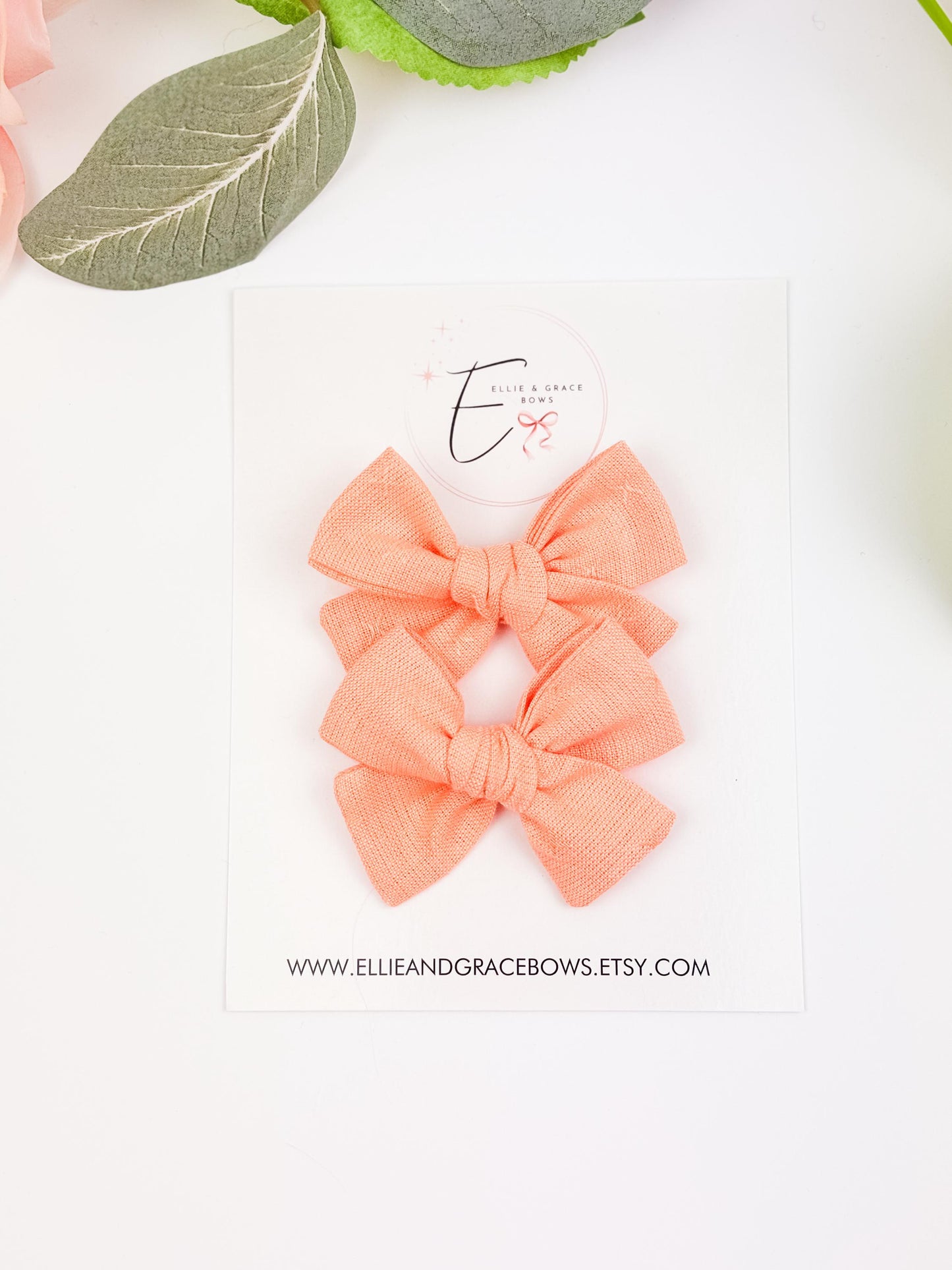 Baby Girl Coral Cotton Hair Bow: Chunky Pinwheel or Pigtail Bow
