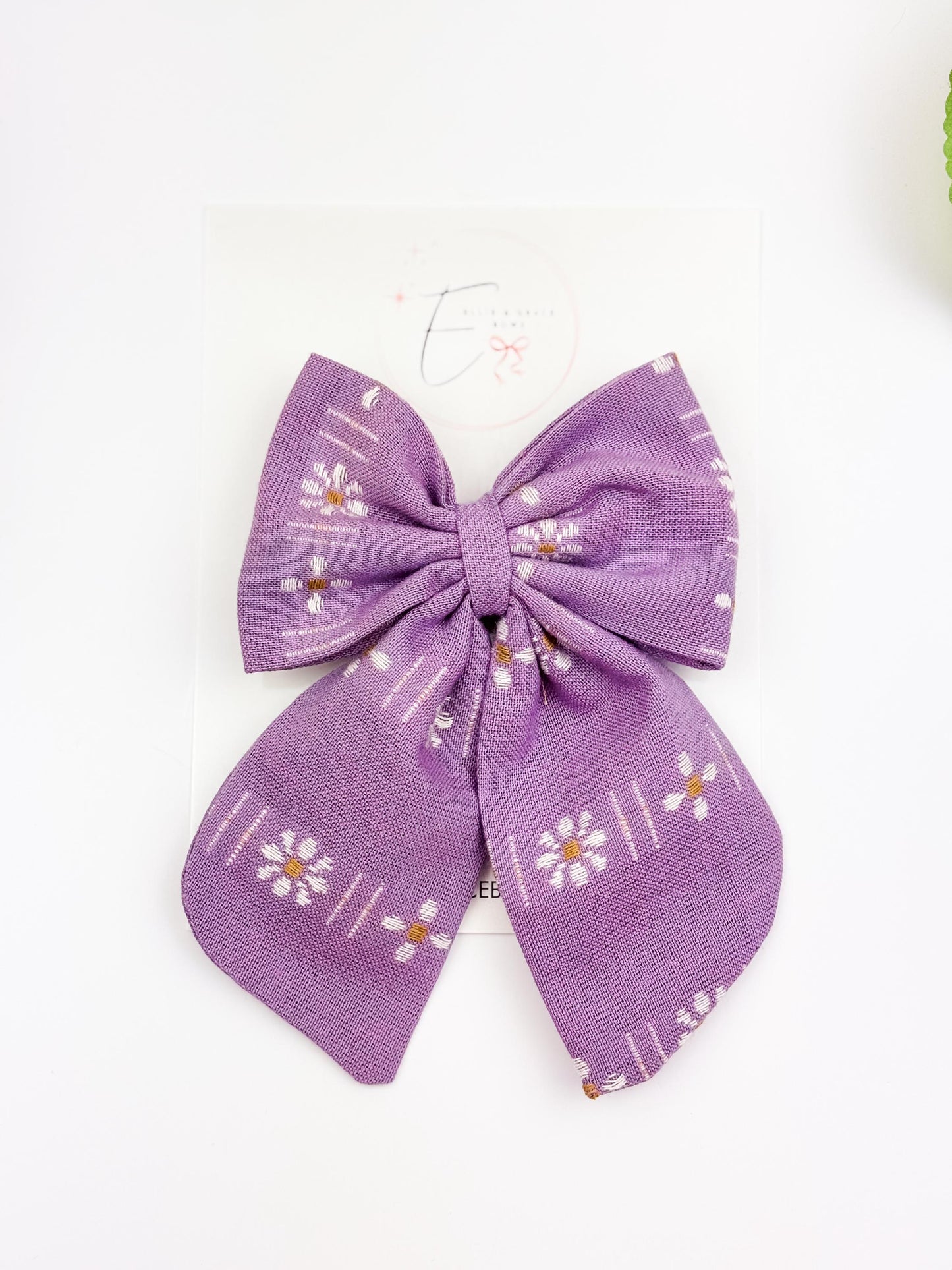 Purple Floral Sailor Bow for Girls - Pigtail Bow Set - Spring Hair Clips