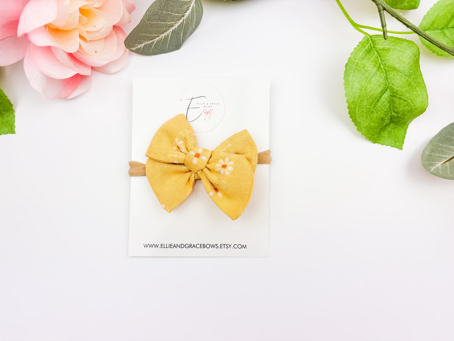 Pigtail Bow Set - Yellow Hair Bows - Pinwheel Baby Bows