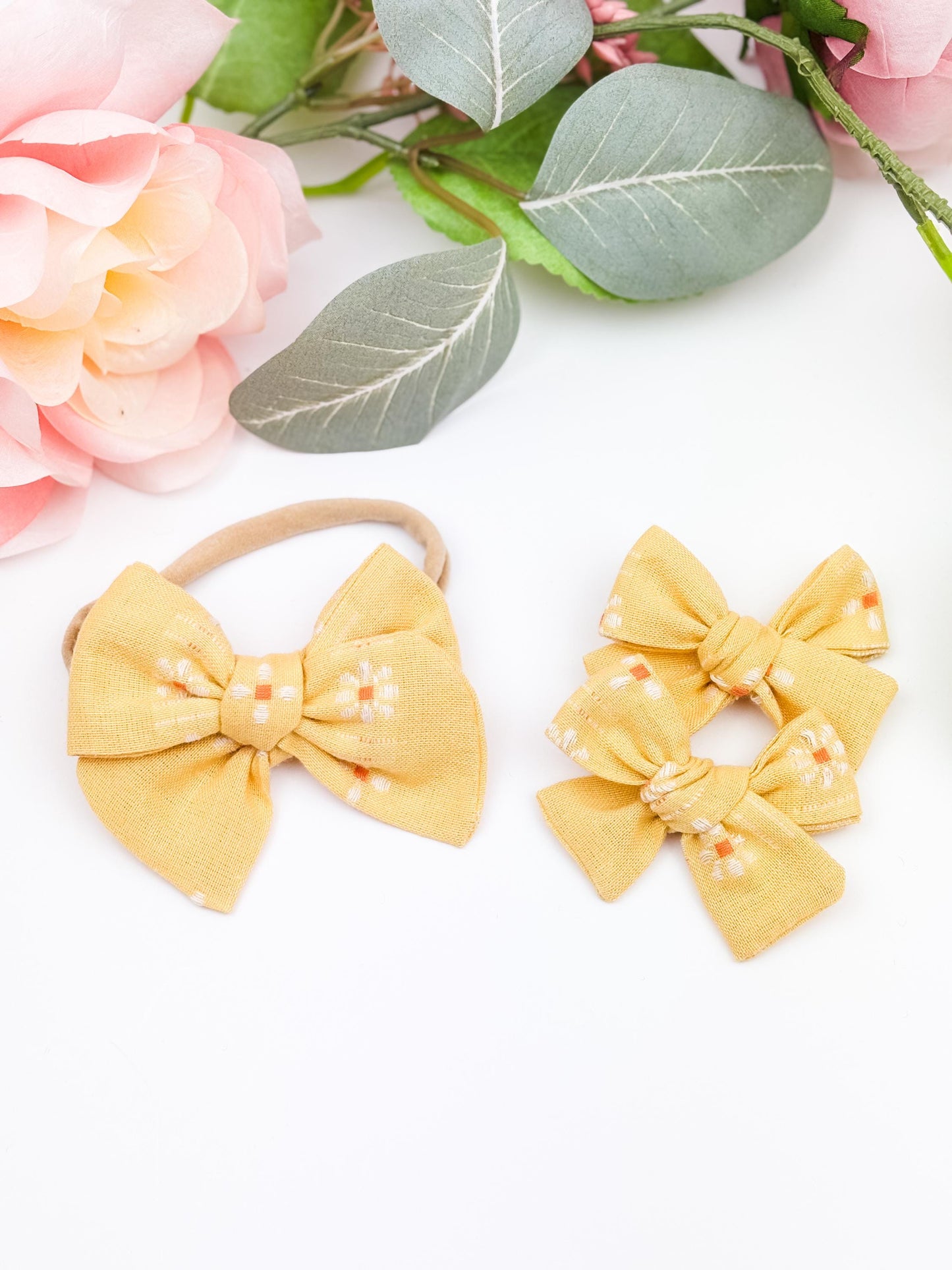 Pigtail Bow Set - Yellow Hair Bows - Pinwheel Baby Bows