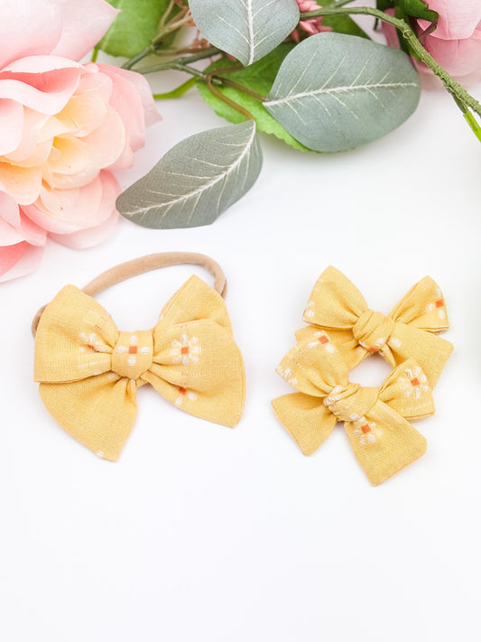 Pigtail Bow Set - Yellow Hair Bows - Pinwheel Baby Bows