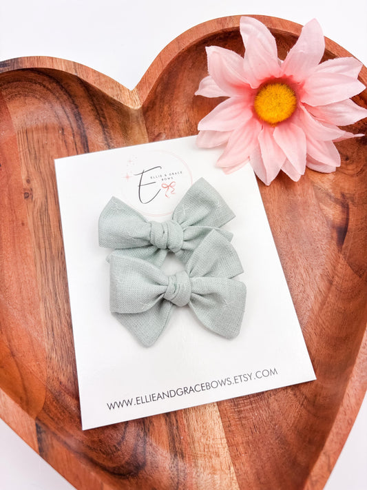 Spring Cotton Fabric Pigtail Bow Set - Mint Baby Bows