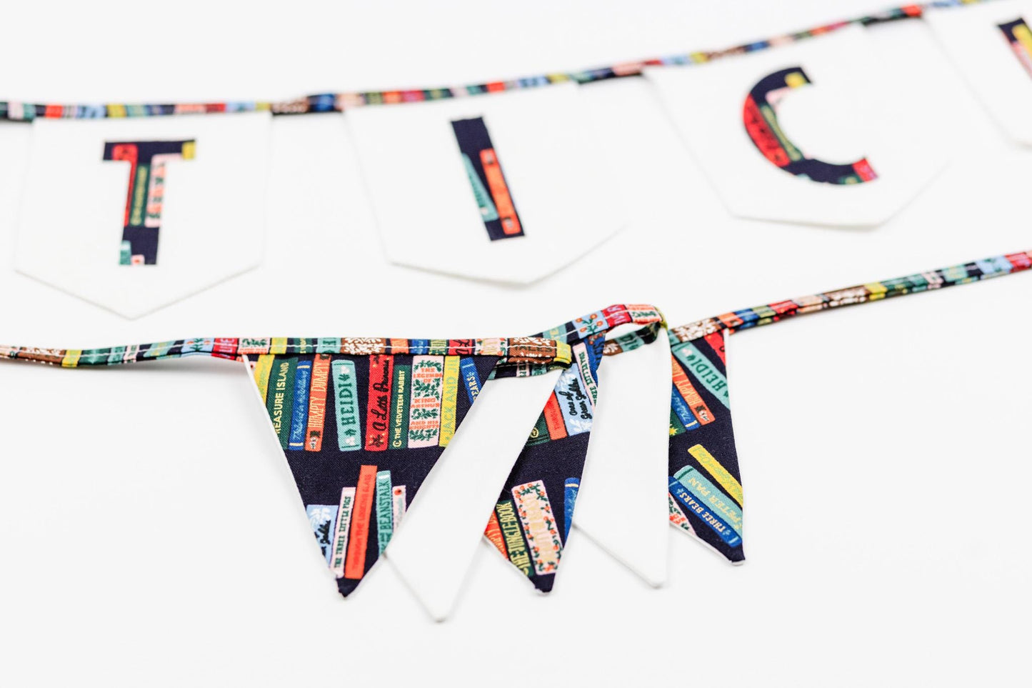 Book Themed Bunting Banner: Cotton Fabric Garland, Library Nursery Decor