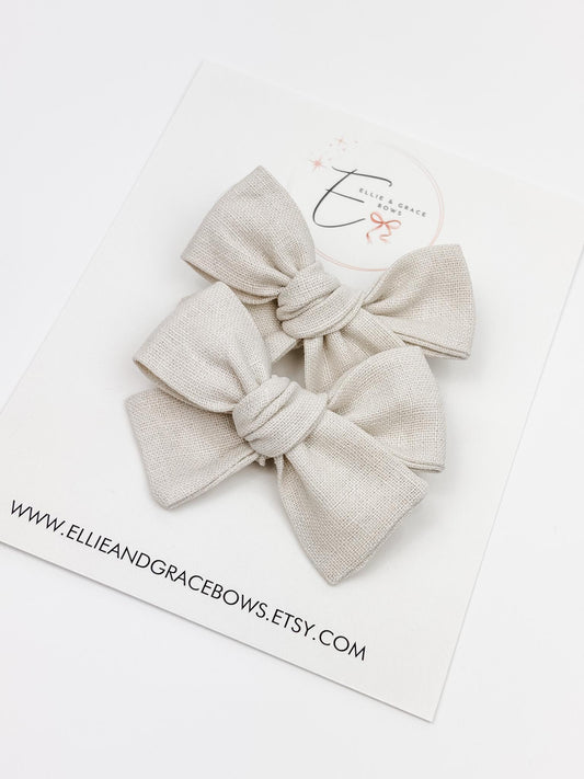 Cotton Linen Pigtail Bows: 2.75 Inch Baby Girl Hair Accessories
