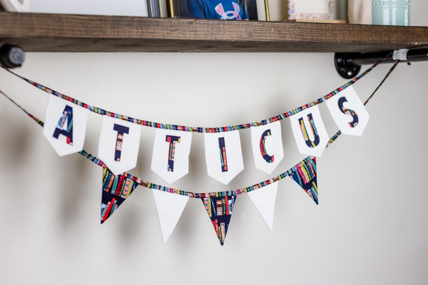 Book Themed Bunting Banner: Cotton Fabric Garland, Library Nursery Decor