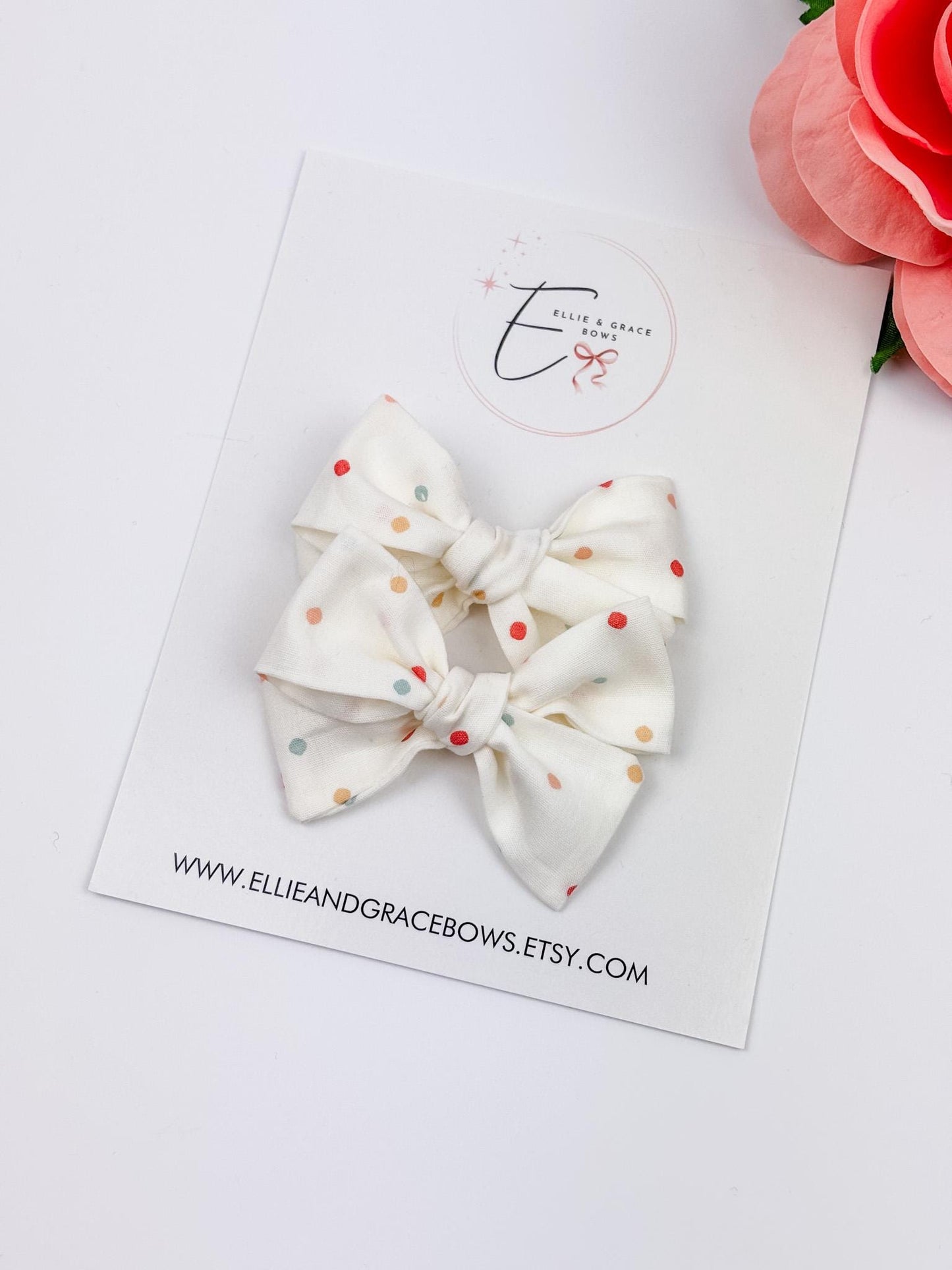 Polka Dot Pigtail Bows: Cotton Hair Clips or Headbands - Set of 2