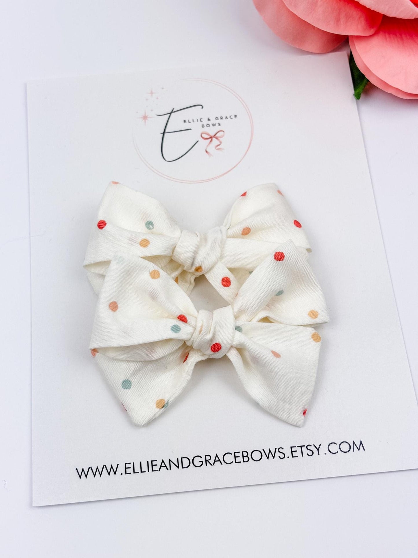 Polka Dot Pigtail Bows: Cotton Hair Clips or Headbands - Set of 2