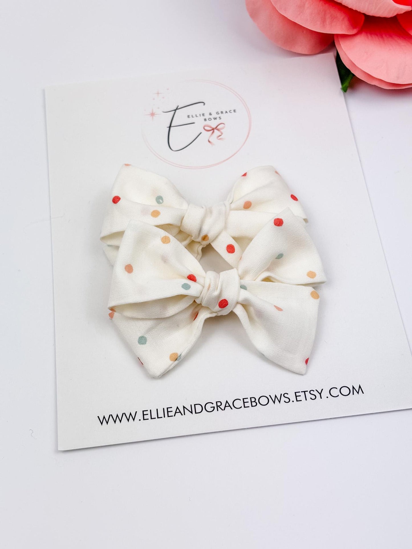 Polka Dot Pigtail Bows: Cotton Hair Clips or Headbands - Set of 2