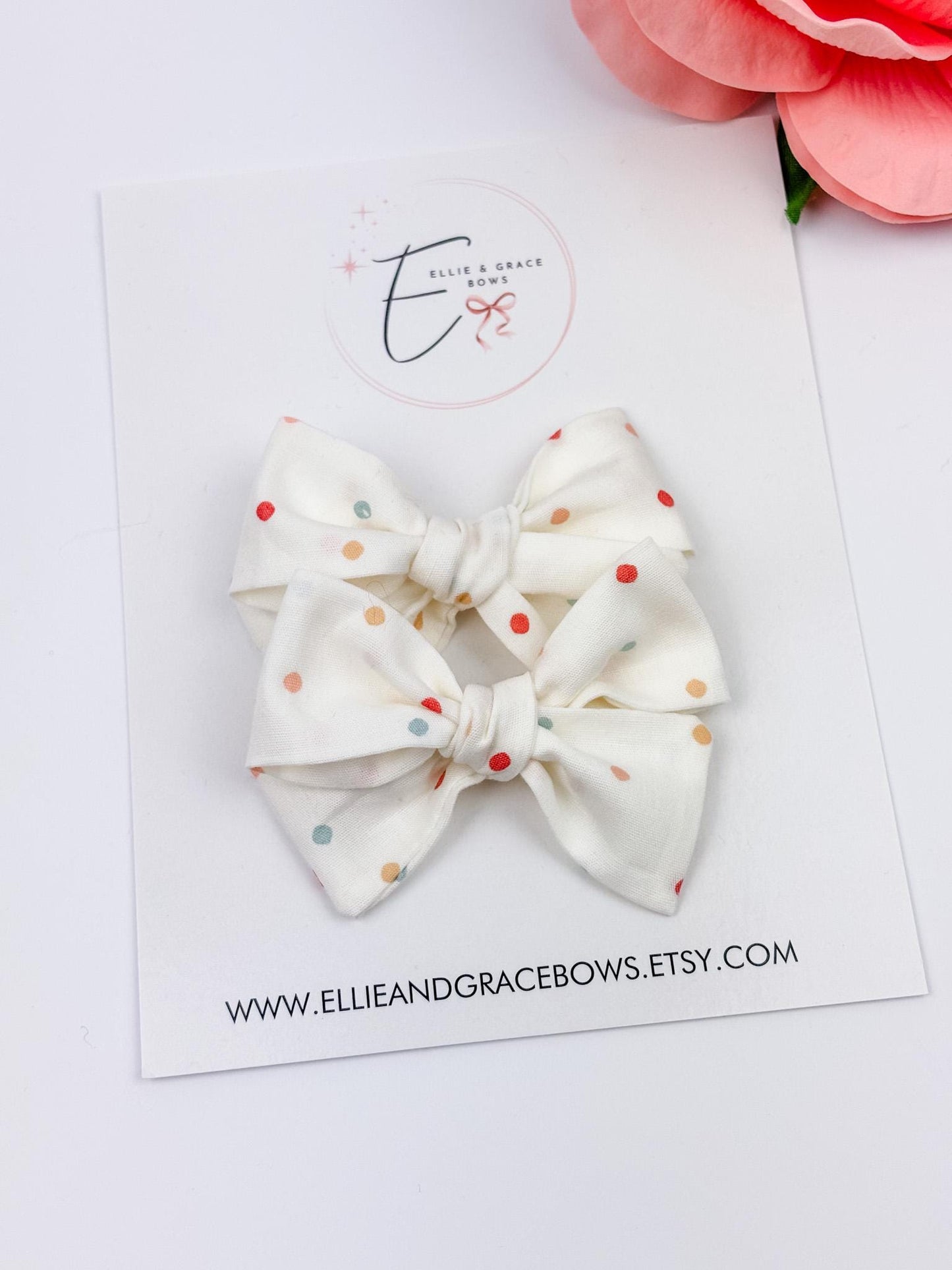 Polka Dot Pigtail Bows: Cotton Hair Clips or Headbands - Set of 2
