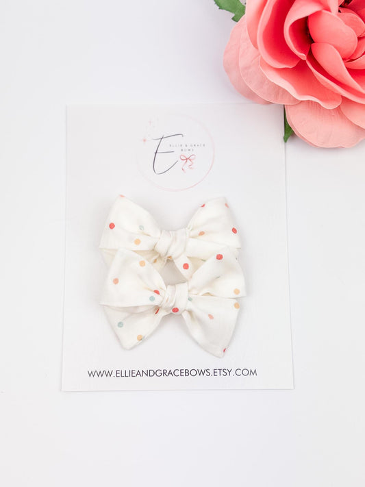 Polka Dot Pigtail Bows: Cotton Hair Clips or Headbands - Set of 2
