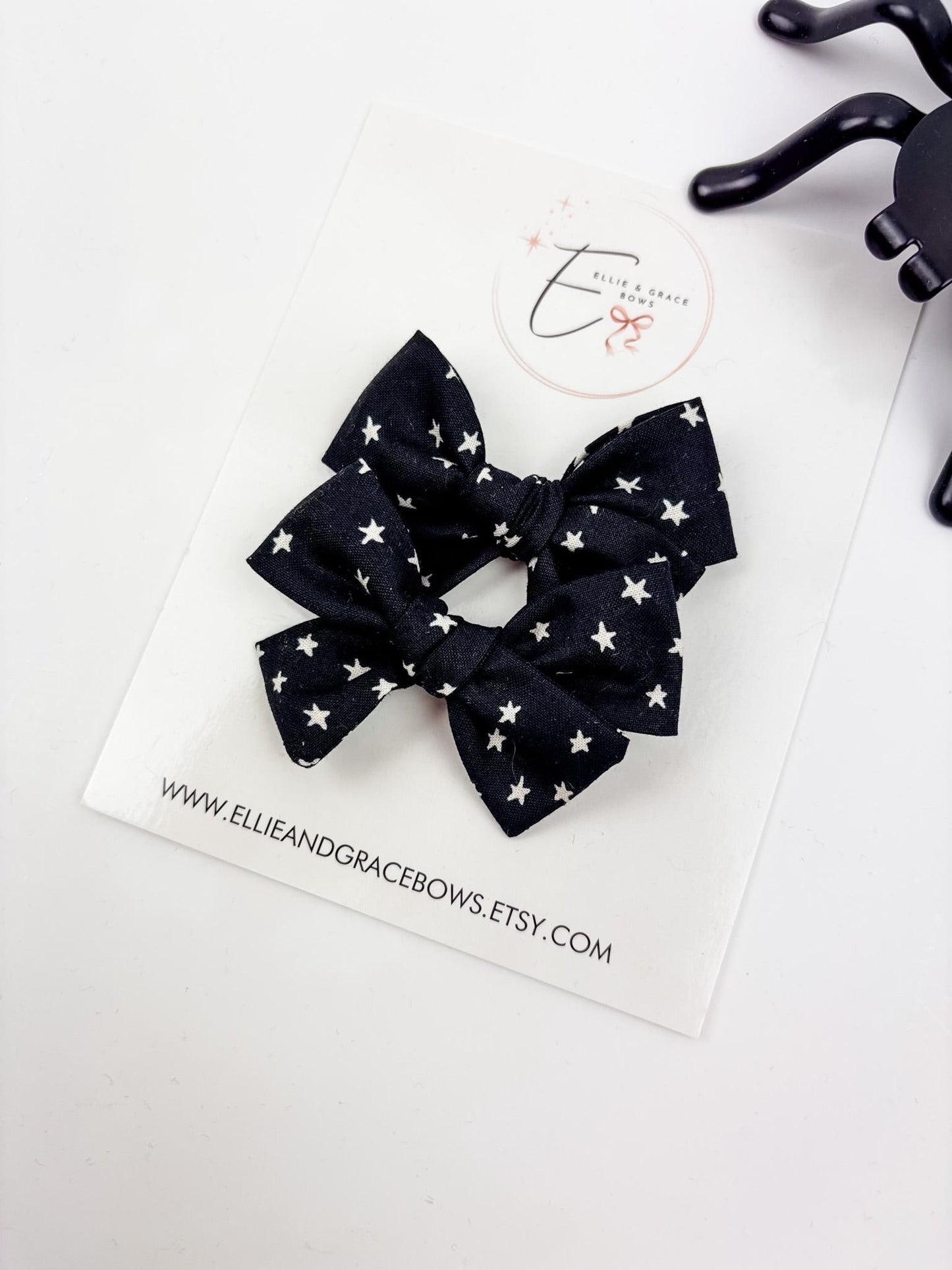 Black Star Cotton Hair Bow | 2.75” Handmade Hair Clip or Nylon Headband | Single or Pigtail Set | Toddler & Baby Bows