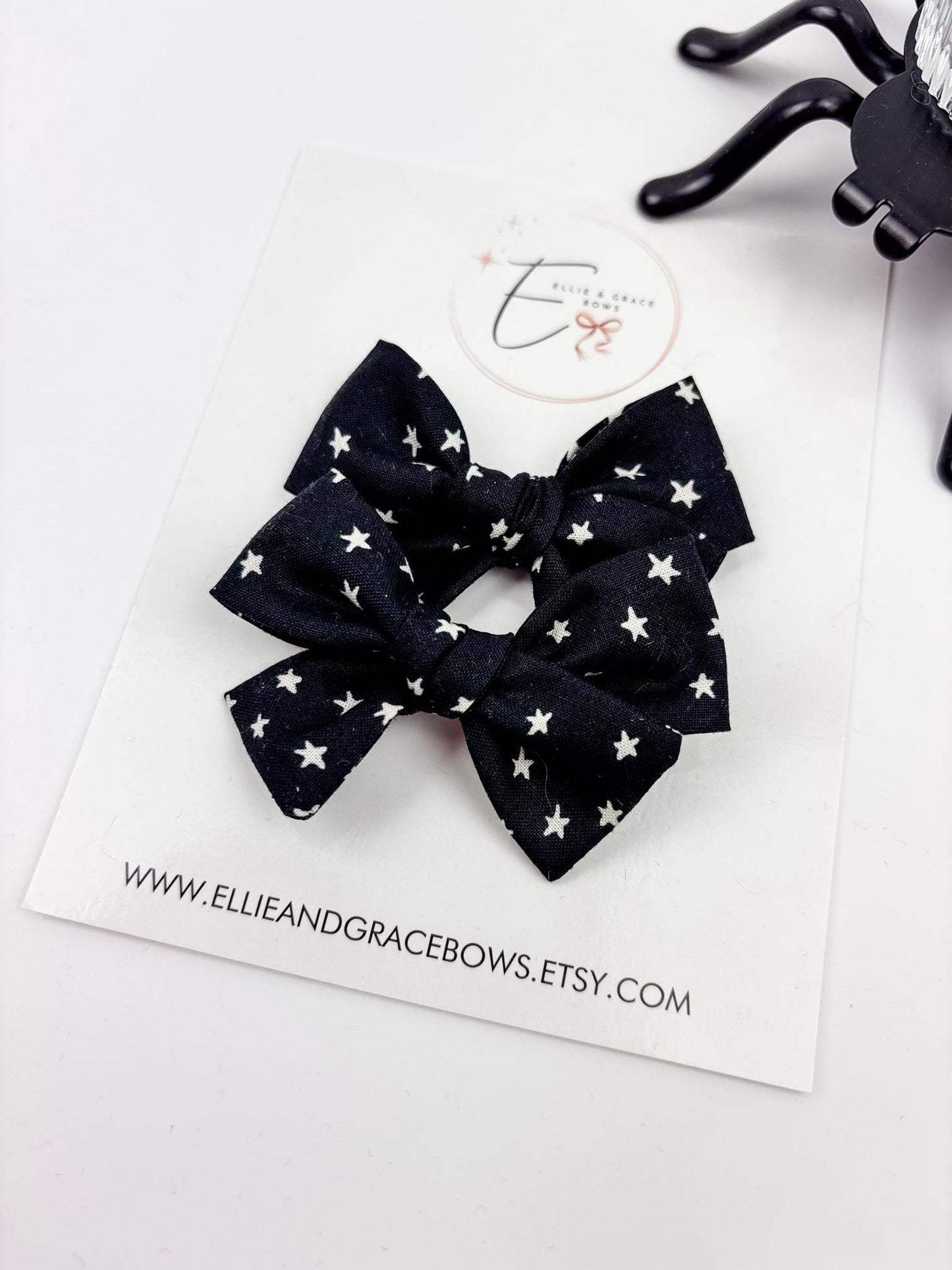 Black Star Cotton Hair Bow | 2.75” Handmade Hair Clip or Nylon Headband | Single or Pigtail Set | Toddler & Baby Bows