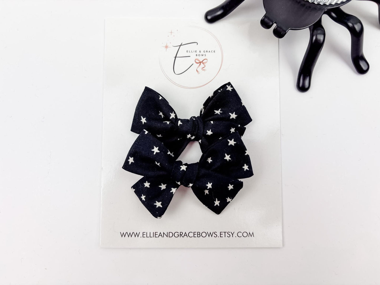 Black Star Cotton Hair Bow | 2.75” Handmade Hair Clip or Nylon Headband | Single or Pigtail Set | Toddler & Baby Bows