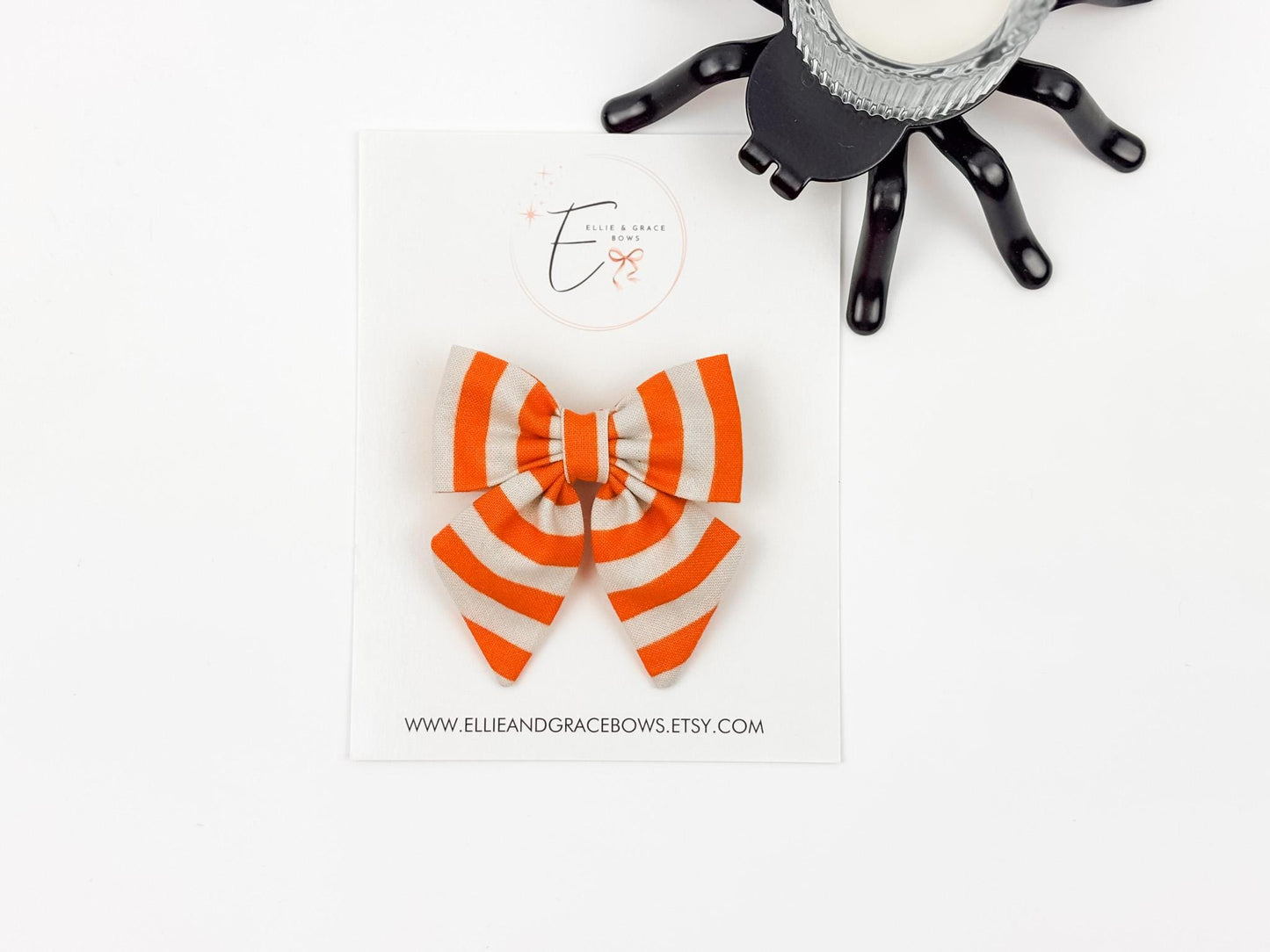 Orange  White Stripe Hair Bows - Baby, Toddler & Girls Hair Accessories