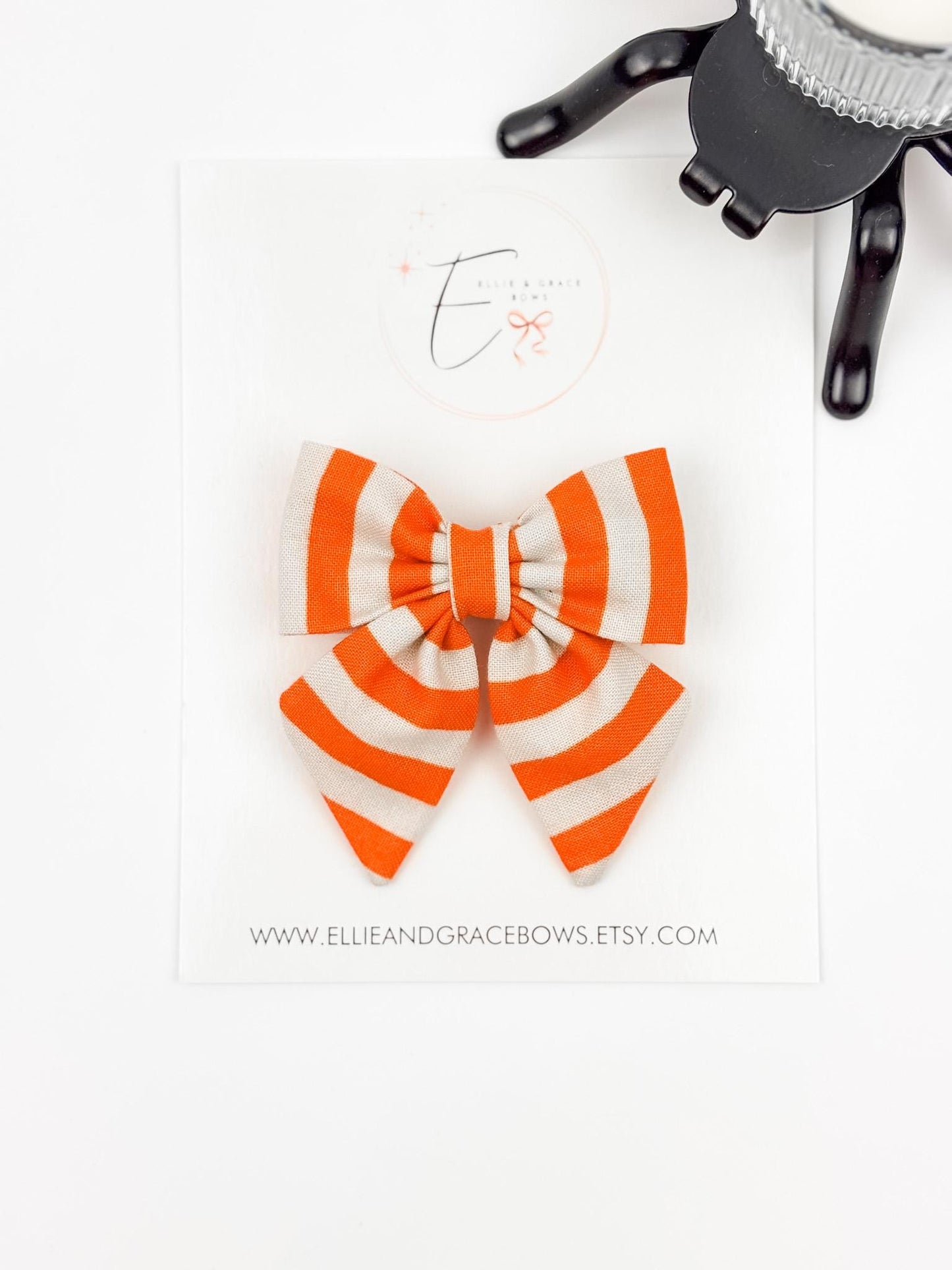 Orange  White Stripe Hair Bows - Baby, Toddler & Girls Hair Accessories