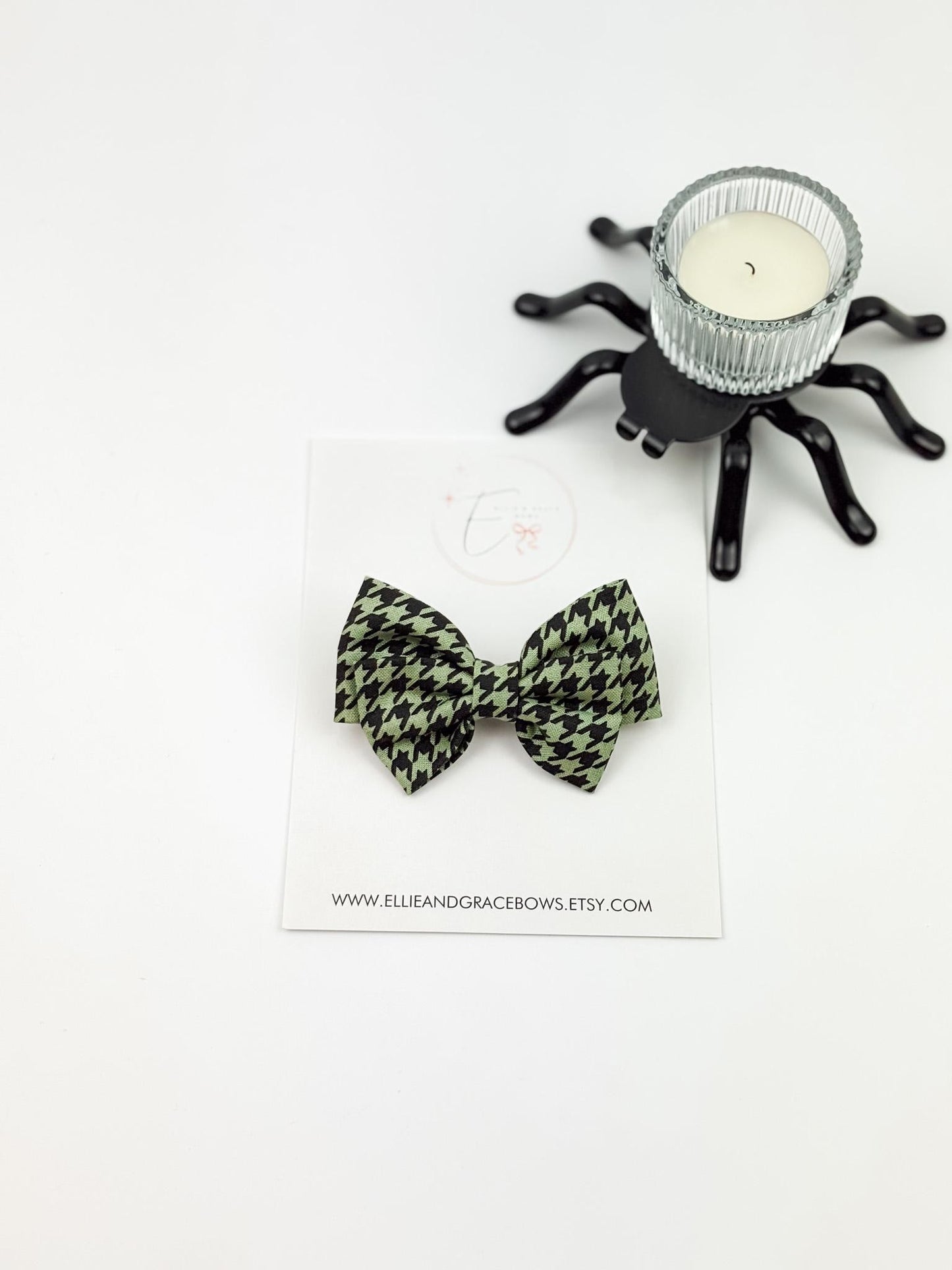 Green - Black Houndstooth Bow or Pigtail Set | Baby, Toddler & Girls Hair Accessories