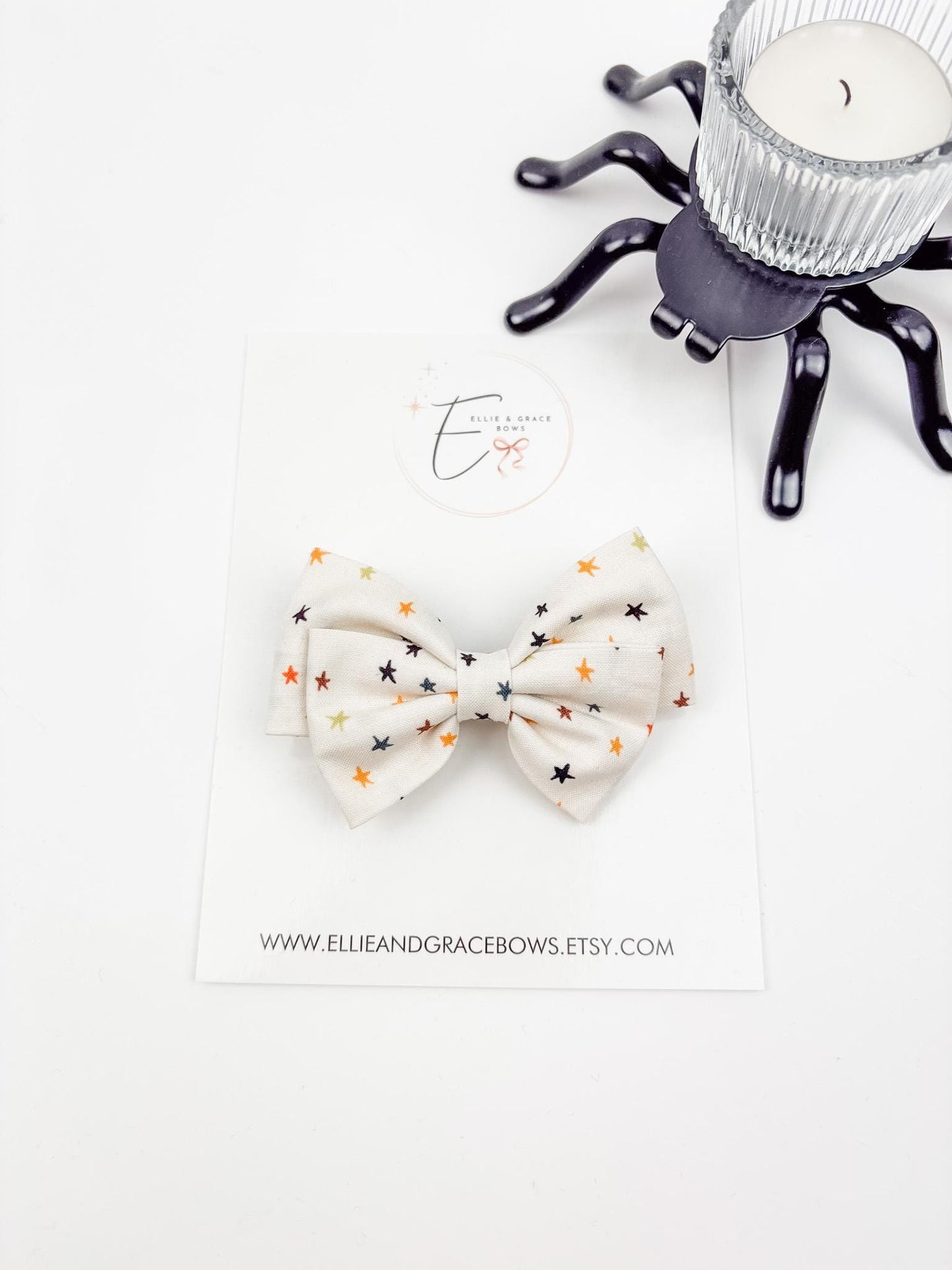 Halloween Cotton Hair Bow | Star Print Bow or Pigtail Set