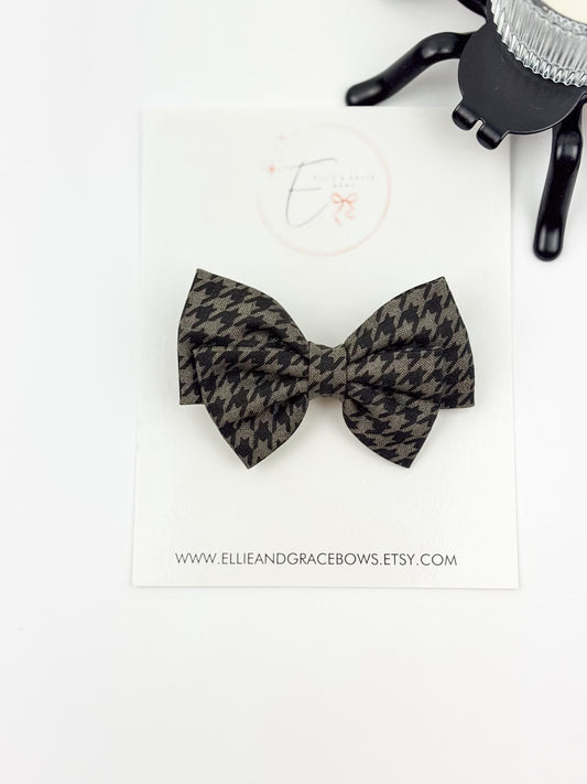 Halloween Cotton Hair Bow | Black & Gray Houndstooth Bow or Pigtail Set