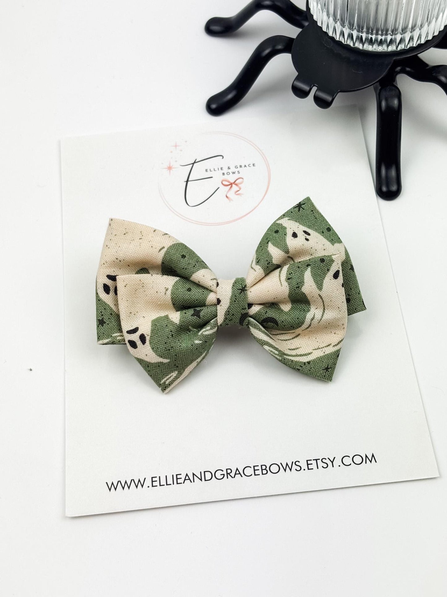 Green Ghost Bow or Pigtail Set